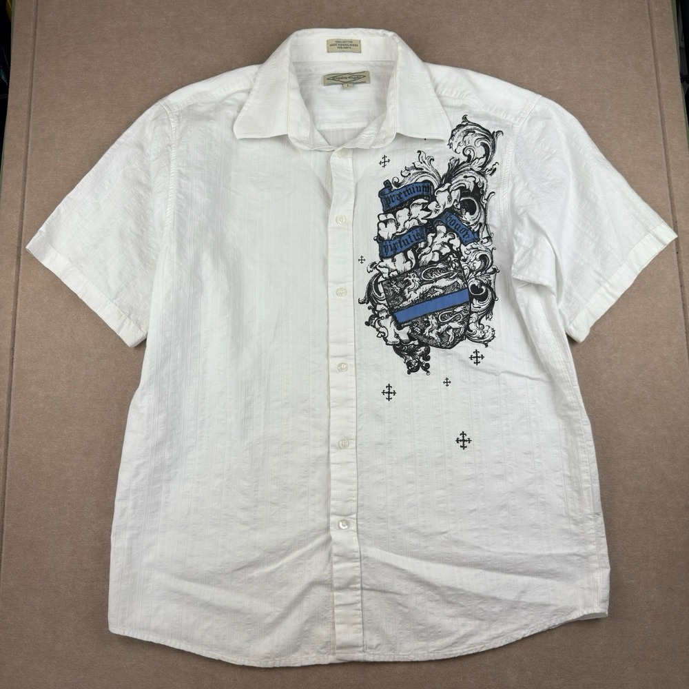Vintage Eighty Eight Men's L White Crest Shirt Graphic Button Y2K Urban Cotton‎